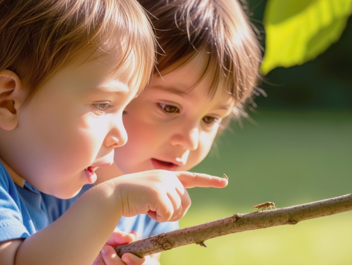 Children looking at an insect